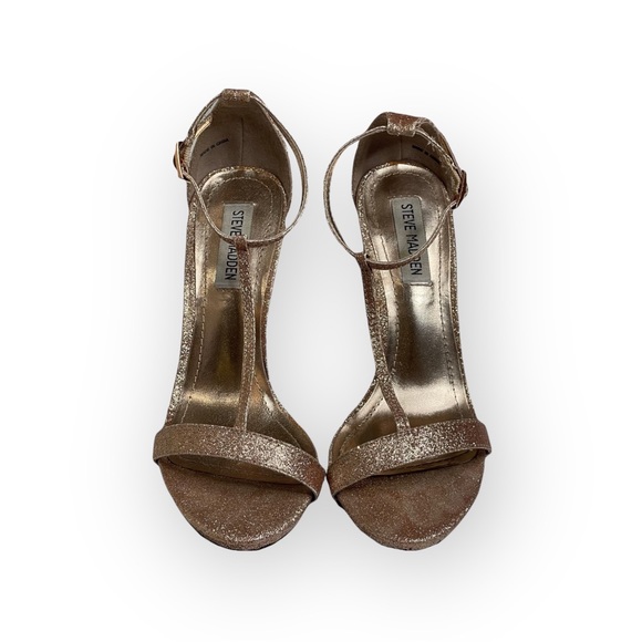 Steve Madden  Red Carpet Glittery Ankle Strap Stiletto Heel Sandals  Rose Gold - Picture 8 of 16